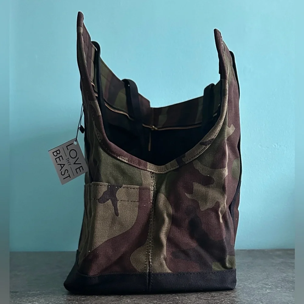 Love Thy Beast- Waxed Camouflage Canvas Pet Tote Bag